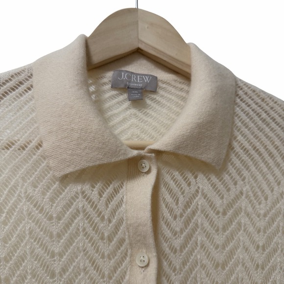 J Crew Womens Cashmere Pointelle Short Sleeve Sheer Cardigan Size XXL Cream Luxe - Picture 4 of 8
